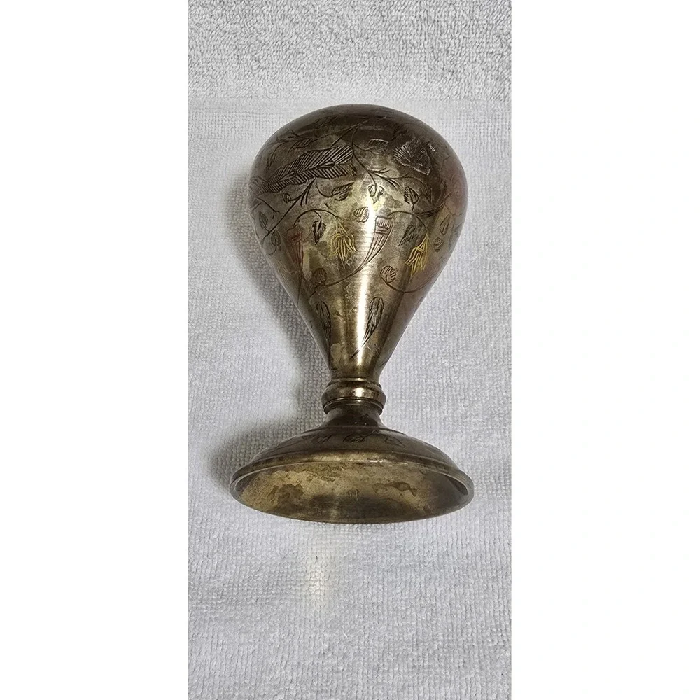 Vintage Hand Etched Solid Brass Pedestal Bud Vase Peacock Floral India 5